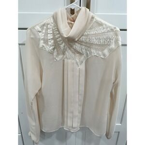 Vintage San Andre New York Paris Cream Blouse Lace Yoke Pleated Cowl Neck Top
